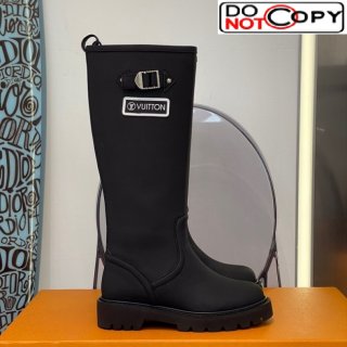Louis Vuitton Territory Flat Leather High Boots with Buckle Black
