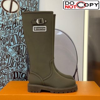 Louis Vuitton Territory Flat Leather High Boots with Buckle Green