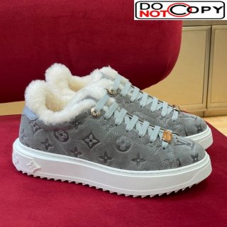 Louis Vuitton Time Out Sneakers in Monogram Suede and Shearling Grey