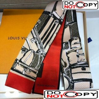 Louis Vuitton Trunks Silk Bandeau Scarf 7x120cm Red