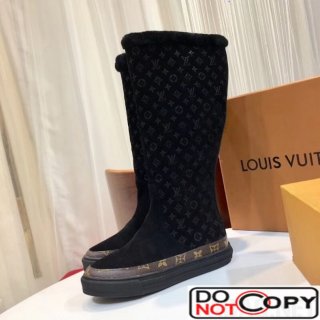 Louis Vuitton Velvety Suede Snowball Flat Half Boot Black
