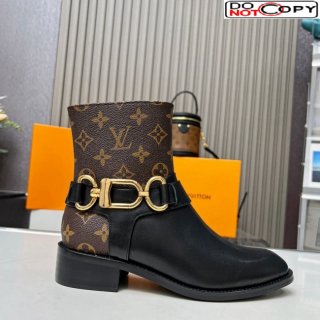 Louis Vuitton Westside Flat Ankle Boots in Black Leather and Monogram Canavs with Hook Chain 1AC6WL