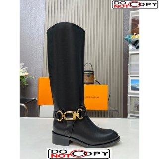 Louis Vuitton Westside Flat High Boots in Black Calf Leather with Hook Chain 1AC6WL