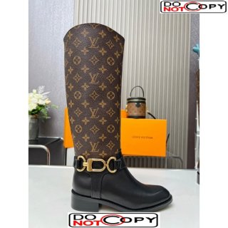 Louis Vuitton Westside Flat High Boots in Black Leather and Monogram Canvas with Hook Chain 1AC6WL
