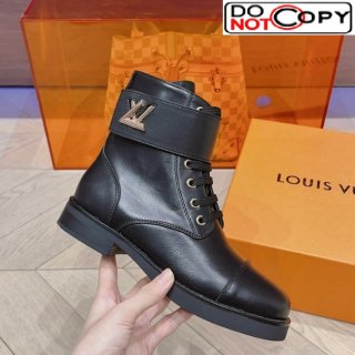 Louis Vuitton Wonderland Flat Ranger Ankle Boots with LV Strap in Black Leather 1AAV61