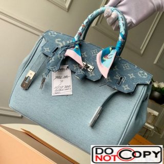 Louis Vuitton x Supreme Denim Humble Travel Birkin 30cm Top Handle Bag M48888 Denim Blue