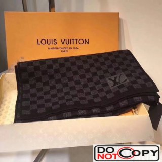 Lousi Vuitton Petit Damier Wool Scarf For Men Black
