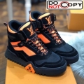 Louis Vuitton High-top Sneakers in Mesh and Suede Patchwork Black/Orange (For Women and Men)