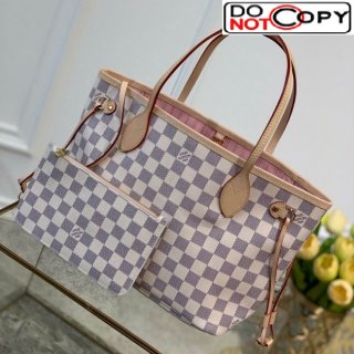 Louis Vuitton Neverfull PM Tote Bag N41362 Damier Azur Canvas/Pink