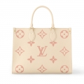 Louis Vuitton OnTheGo MM Bag in Bicolor Monogram Leather M21575 Cream/Pink