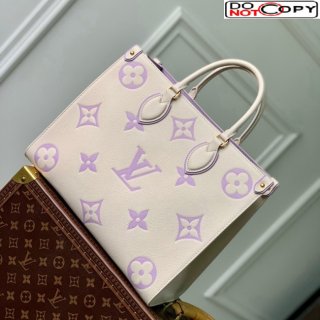 Louis Vuitton OnTheGo MM Tote Bag in Bicolor Empreinte Monogram Leather M45497 White/Purple