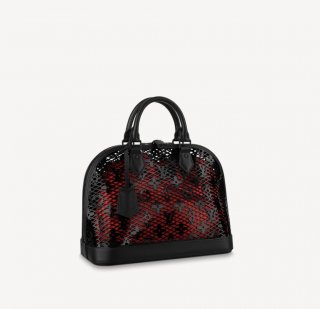 Louis Vuitton Alma PM Bag in Monogram Lace Leather M20355 Black/Red
