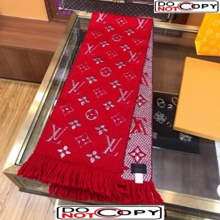 Louis Vuitton Logomania Wool Long Scarf with Fringe 30x175cm Red/Silver