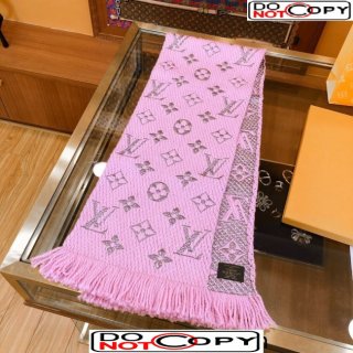Louis Vuitton Logomania Wool Long Scarf with Fringe 30x175cm Pink/Silver