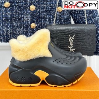 Louis Vuitton Shark Platform Ankle Boots 5cm in Rubber and Fur Black/Yellow